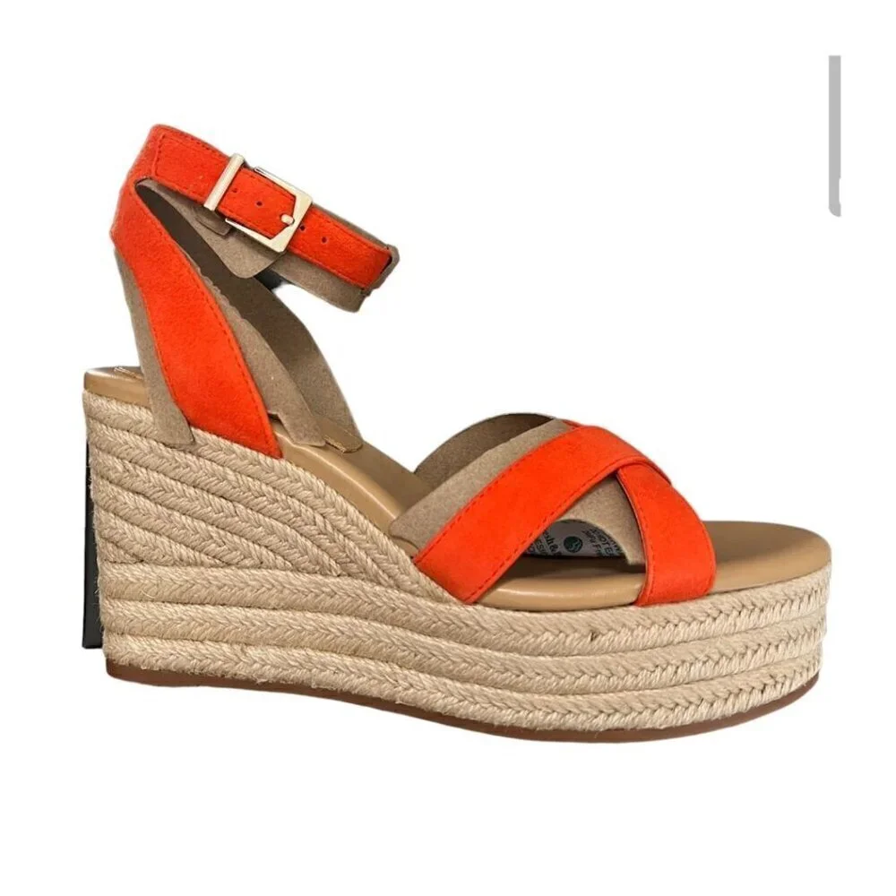 Vince Camuto Womens Orange Suede Espadrille Wedge Platform Sandals Sz 9 New